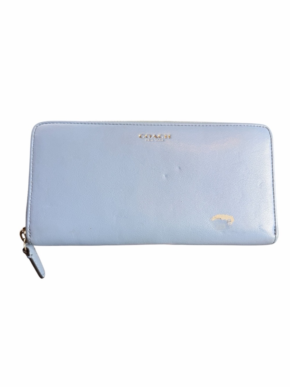 COACH New York Light Blue Leather Zip Around Wallet